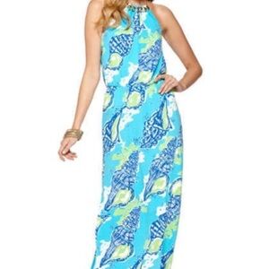 Lilly Pulitzer Inna Blue and Green Patterned maxi Dress